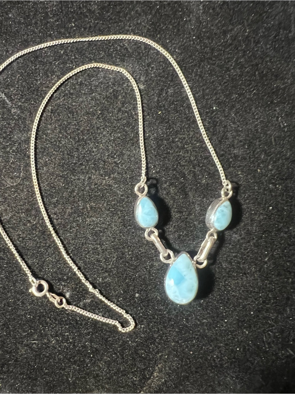 Vintage Sterling Silver Reversible Larimar/Amber Necklace